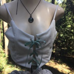 Kreativekristen handcrafted  pastel ribbon accented white  crop top